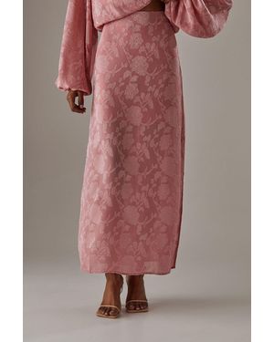 Warehouse Chiffon Jacquard Bias Maxi Skirt - Pink