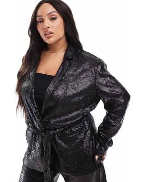 ASOS Design Sequin Tie Waist Blazer - Black