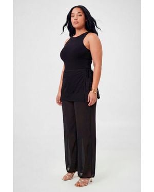 Boohoo Plus Lace Skirt Overlay Wide Leg Satin Trousers - Blue