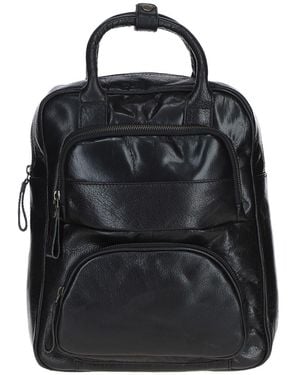 Ashwood Leather Compact Backpack With Front Zip Pockets - Black