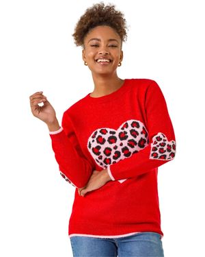 Roman Animal Heart Detail Knit Jumper - Red