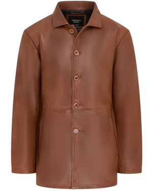 Infinity Leather Long Collared Car Coat Jacket - Brown