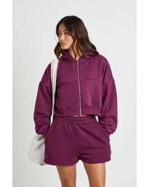 Boohoo High Waist Sweatshort With Internal Drawcord - Purple