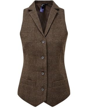 PREMIER Ladies Herringbone Waistcoat Check) - Brown