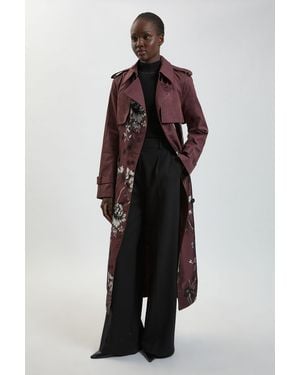 Karen Millen Petite Jacquard Mix Trench Coat - Blue