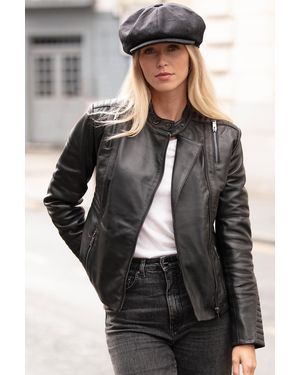 Ashwood Leather 'Alessia' Mandarin Collar Biker Jacket Coat - Grey