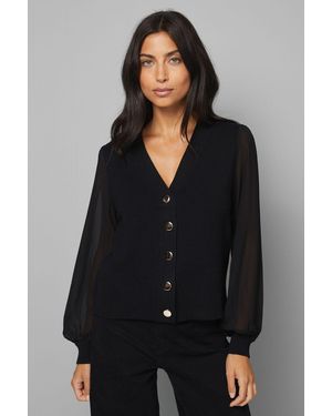 Wallis Chiffon Sleeve Button Front Cardigan - Black