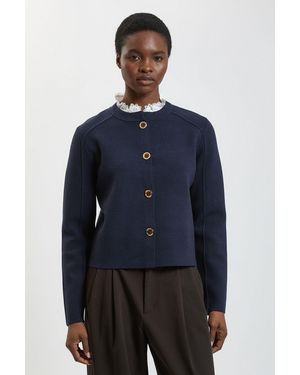 Karen Millen Compact Wool Removable Collar Knitted Button Cardigan - Blue