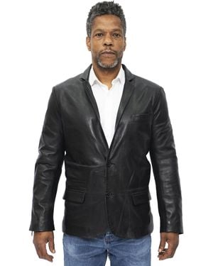 Infinity Leather Slim 2 Button Blazer Jacket-London - Blue
