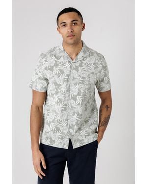 Tokyo Laundry Cotton Short Sleeve Button-Up Tropical Print Shirt - White