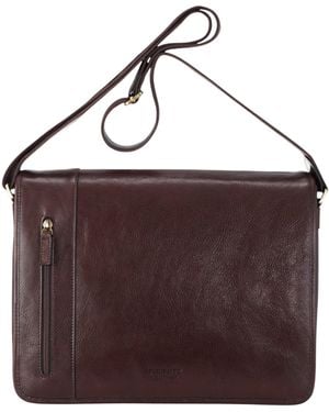Infinity Leather Genuine Laptop Satchel Messenger Shoulder Bag - Brown