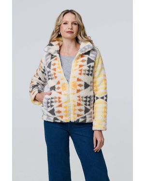 Izabel London Aztec Print Relaxed Teddy Fur Jacket - Blue