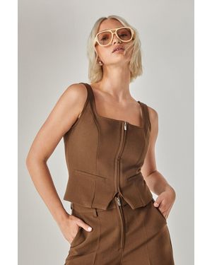 Nasty Gal Zip Front Tailored Top - Brown