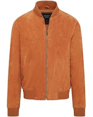 Infinity Leather Soft Goat Suede Ma-1 Varsity Bomber Jacket - Orange