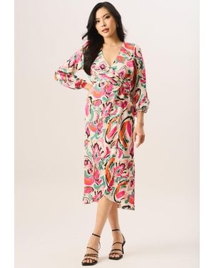 Gini London Multi Print Wrap Midi Dress - Pink