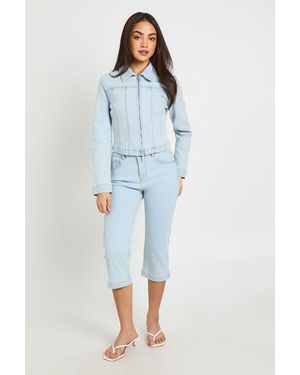 Boohoo High Waist Denim Capri - Blue
