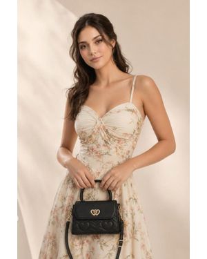 SVNX Heart Quilted Top-Handle Crossbody Mini Handbag - Natural