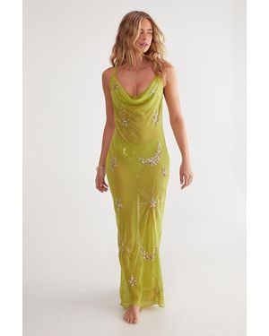 Nasty Gal Premium Hand Embellished Celestial Cowl Neck Maxi Beach Dress - Green