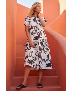 Roman Leaf Print Button Shirt Midi Dress - Red