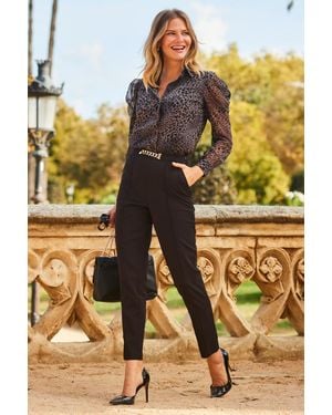 Sosandar Chain Detail Tapered Trousers With Pockets - Black