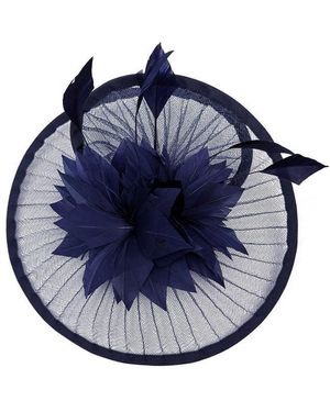 SVNX Spiral Circular Brim Fascinator With Feathers Burst - Blue