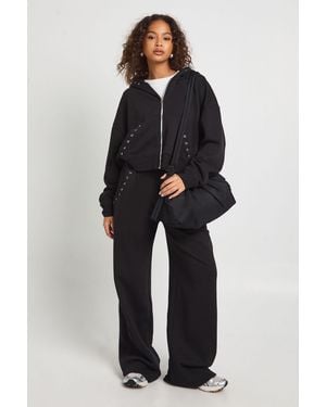 Boohoo Stitch Detail Zip Through Hoodie And Wide Leg Jogger Tracksuit - Blue