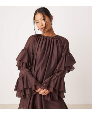 ASOS Design Frill Sleeve Voile Mini Dress - Brown