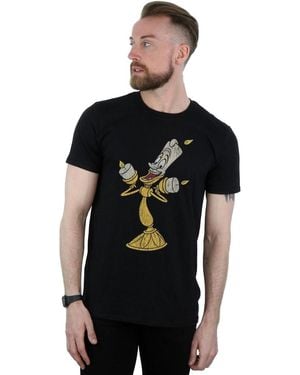 Disney Beauty And The Beast Lumiere Distressed T-Shirt Cotton - Black