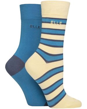 Elle 2 Pack Ladies Striped And Plain Bamboo Socks - Blue