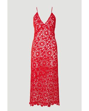 Karen Millen Floral Crochet Woven Beach Maxi Dress - Red