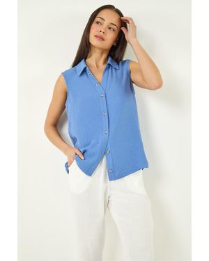 Roman Petite Button Front Blouse - Blue