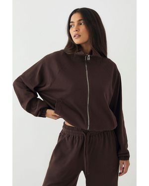 DSGN Studio Rib Zip Through Funnel Neck Bomber - Brown