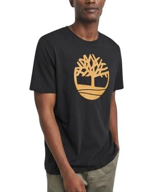 Timberland T Shirts Kennebec River Tree Logo Crew Neck Pullover Summer Top - Black