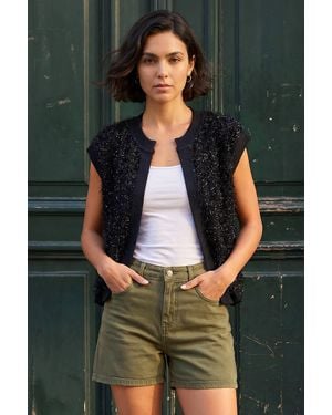 Roman Fluffy Shimmer Knit Waistcoat - Green