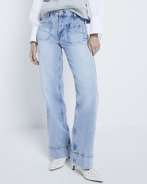 River Island Wide Leg Jeans High Waisted Flared Cotton - Blue