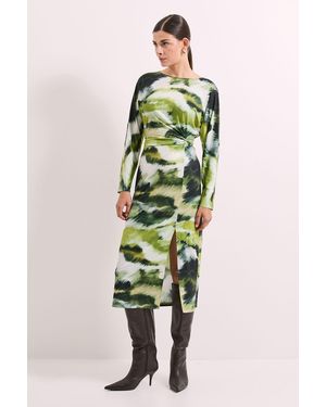 PRINCIPLES Printed Batwing Jersey Midi Dress - Green
