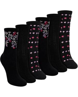 Sock Snob 6 Pairs Ladies Floral Pattern Socks - Black