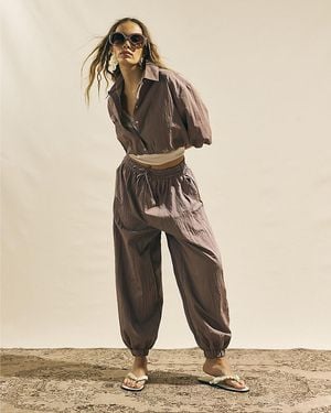 River Island Balloon Leg Trousers Drawstring Waist - Natural