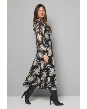 Wallis Floral Burn Out Shirred Midaxi Dress - Grey