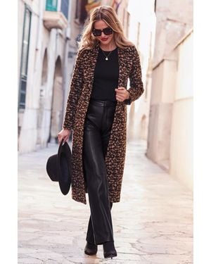 Sosandar Leopard Print Premium Longline Coat - Brown
