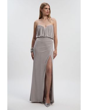 Karen Millen Drapey Crepe Bandeau Split Maxi Dress - Natural