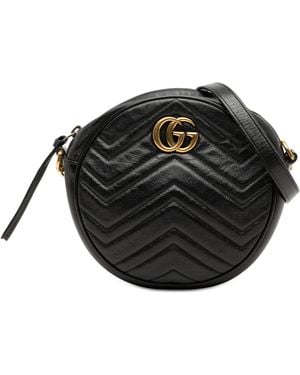 Gucci Pre-Owned Mini Gg Marmont Matelasse Leather Round Crossbody - Black