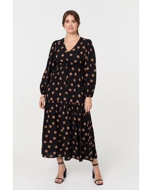 Izabel London Polka Dot Tie Empire Waist Maxi Dress - Black
