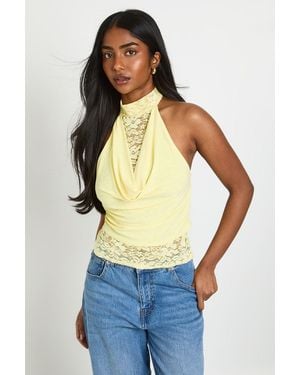 Boohoo Lace Cowl Neck Halterneck Top - Blue