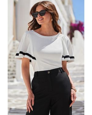 Sosandar Contrast Trim Angel Sleeve Top Jersey - Grey
