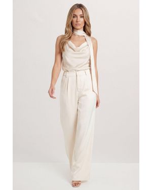 MissPap Premium Satin Wide Leg Trouser - Natural