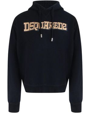 DSquared² Stencil Graffiti Logo Zwarte Hoodie - Blauw