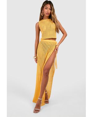 Boohoo Thigh Split Crochet Maxi Skirt - Metallic