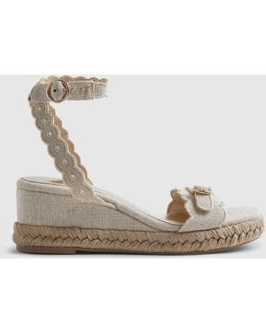 River Island Wedge Sandals Scallop Trim Buckle Heeled - Natural