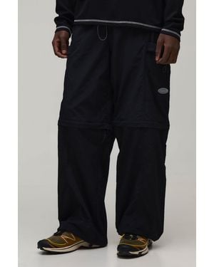 BoohooMAN Baggy Fit Zip Off Cargo Utility Track Trousers - Black